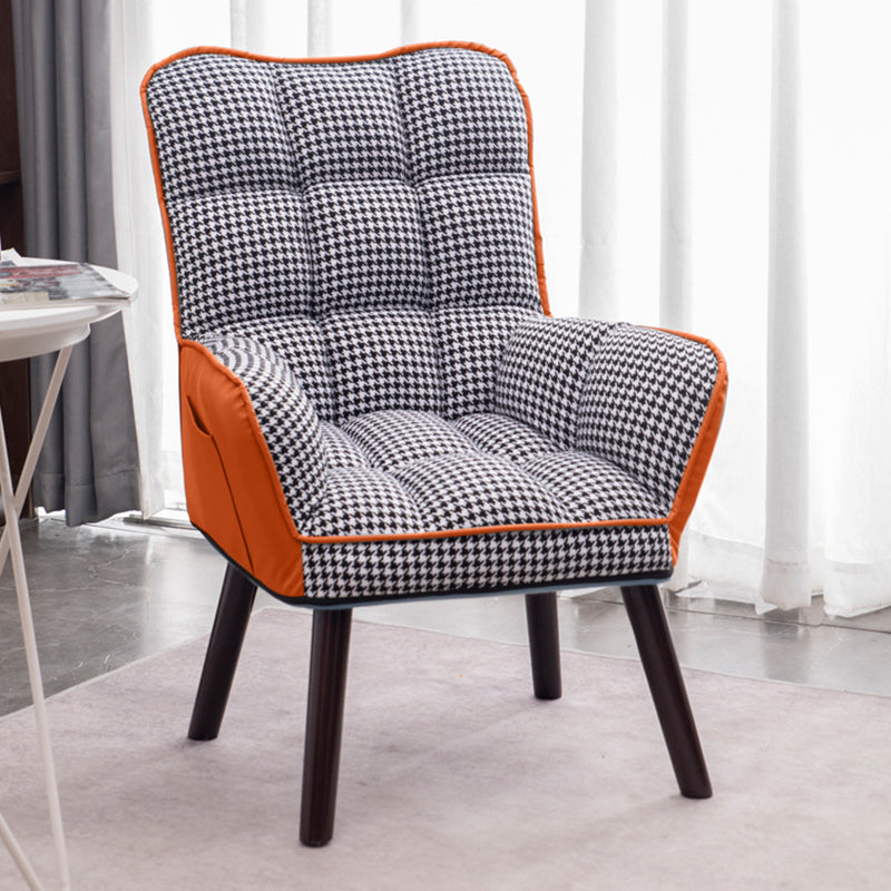PU Leather Arm Chair 30.70" L x 20.86" W x 39.37" H Biscuit Back Accent Armchair Orange Houndstooth Linen Without Ottoman Clearhalo 'Accent Chairs' 'accent_chairs' 'Chairs & Seating' 'furn' 'furn_accent_chairs' 'Furniture' 'Living Room Furniture' 5314091