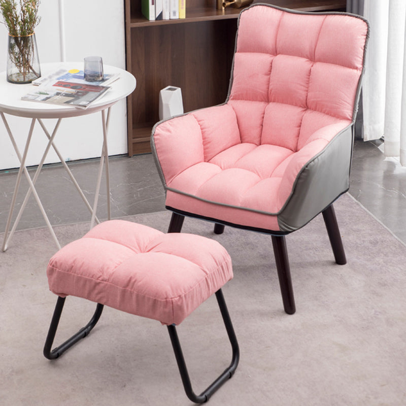 PU Leather Arm Chair 30.70" L x 20.86" W x 39.37" H Biscuit Back Accent Armchair Pink Linen With Ottoman Clearhalo 'Accent Chairs' 'accent_chairs' 'Chairs & Seating' 'furn' 'furn_accent_chairs' 'Furniture' 'Living Room Furniture' 5314092