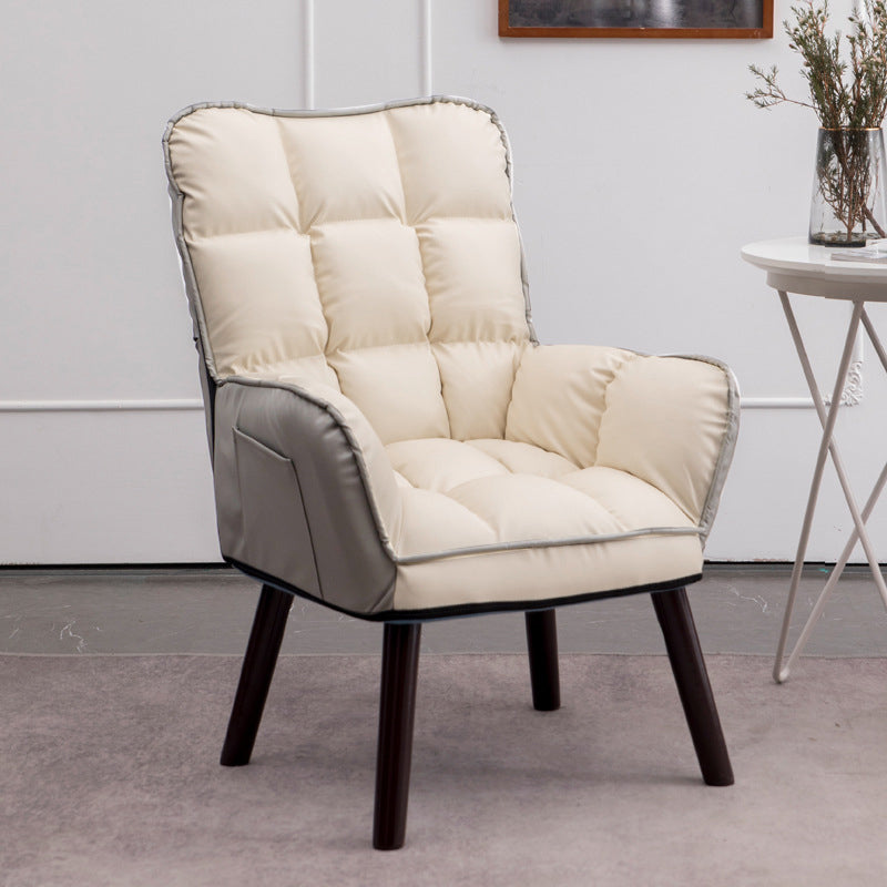PU Leather Arm Chair 30.70" L x 20.86" W x 39.37" H Biscuit Back Accent Armchair Off-White PU（Polyurethane） Without Ottoman Clearhalo 'Accent Chairs' 'accent_chairs' 'Chairs & Seating' 'furn' 'furn_accent_chairs' 'Furniture' 'Living Room Furniture' 5314093