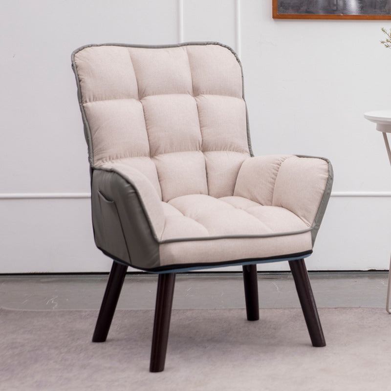 PU Leather Arm Chair 30.70" L x 20.86" W x 39.37" H Biscuit Back Accent Armchair Off-White Linen Without Ottoman Clearhalo 'Accent Chairs' 'accent_chairs' 'Chairs & Seating' 'furn' 'furn_accent_chairs' 'Furniture' 'Living Room Furniture' 5314099