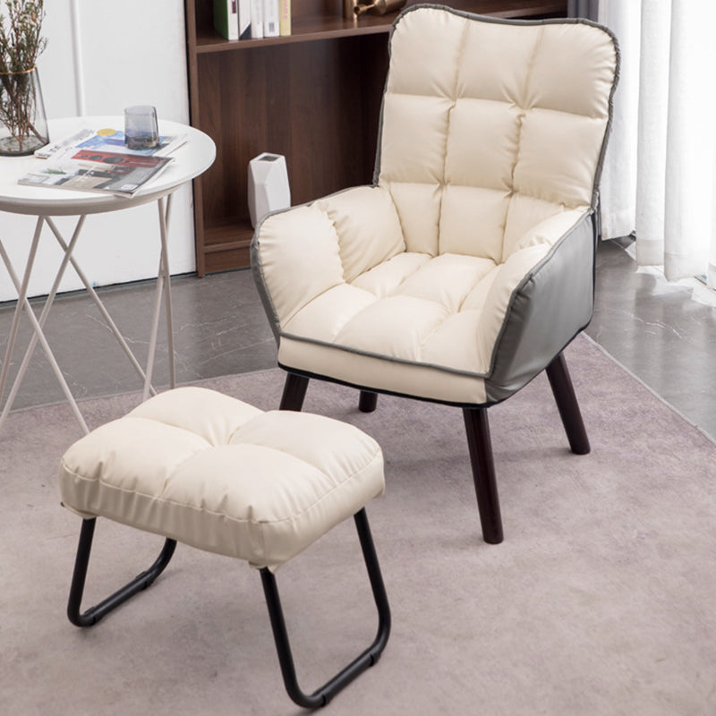 PU Leather Arm Chair 30.70" L x 20.86" W x 39.37" H Biscuit Back Accent Armchair Off-White PU（Polyurethane） With Ottoman Clearhalo 'Accent Chairs' 'accent_chairs' 'Chairs & Seating' 'furn' 'furn_accent_chairs' 'Furniture' 'Living Room Furniture' 5314100