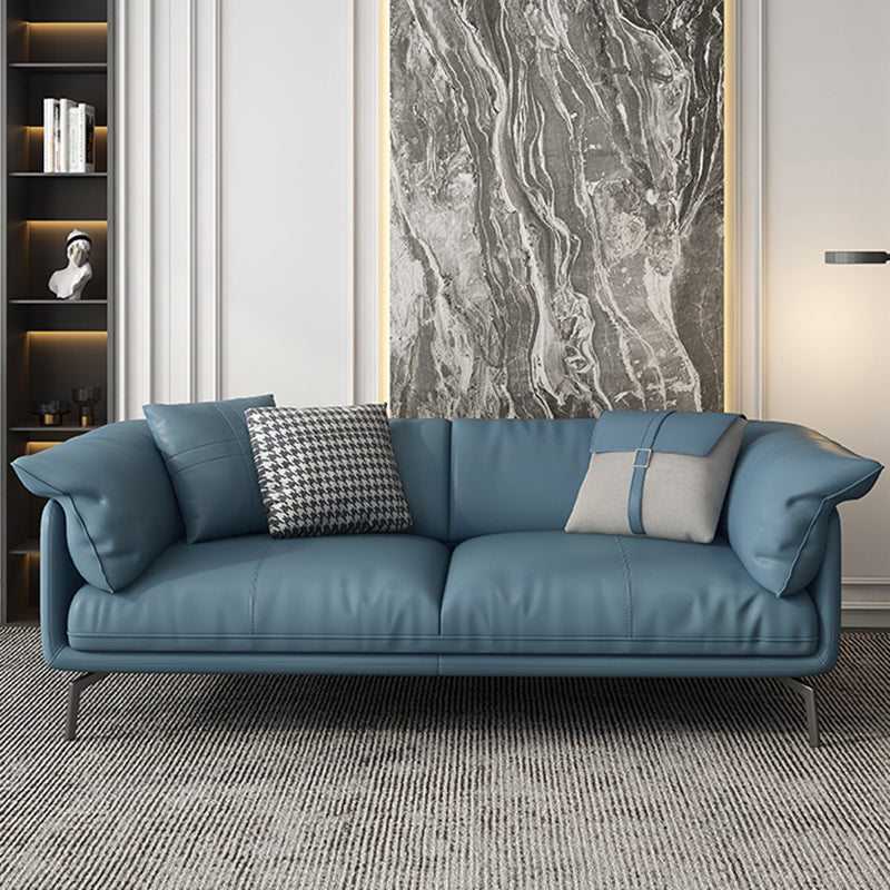 Stationary Stain Resistant Genuine Leather Living Room Pillow Top Arm Sofa 70"L x 37"W x 33"H Latex Clearhalo 'furn' 'furn_sofas' 'Furniture' 'Living Room Furniture' 'Sofa' 'sofas' 5314128