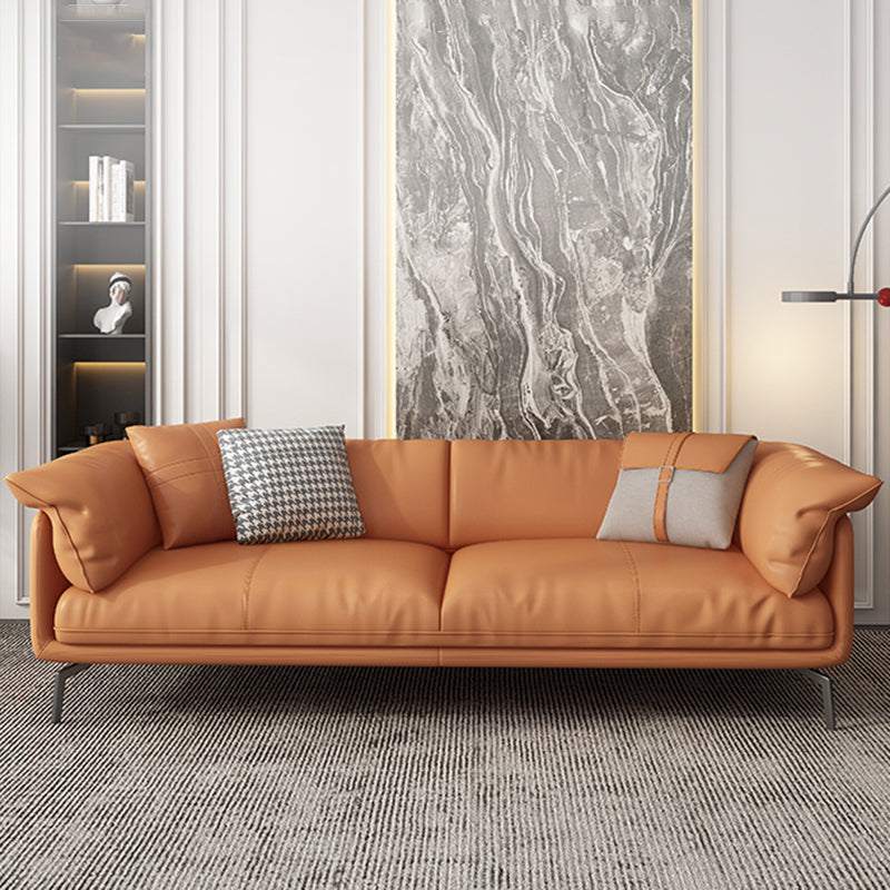 Stationary Stain Resistant Genuine Leather Living Room Pillow Top Arm Sofa 86"L x 37"W x 33"H Sponge Clearhalo 'furn' 'furn_sofas' 'Furniture' 'Living Room Furniture' 'Sofa' 'sofas' 5314129