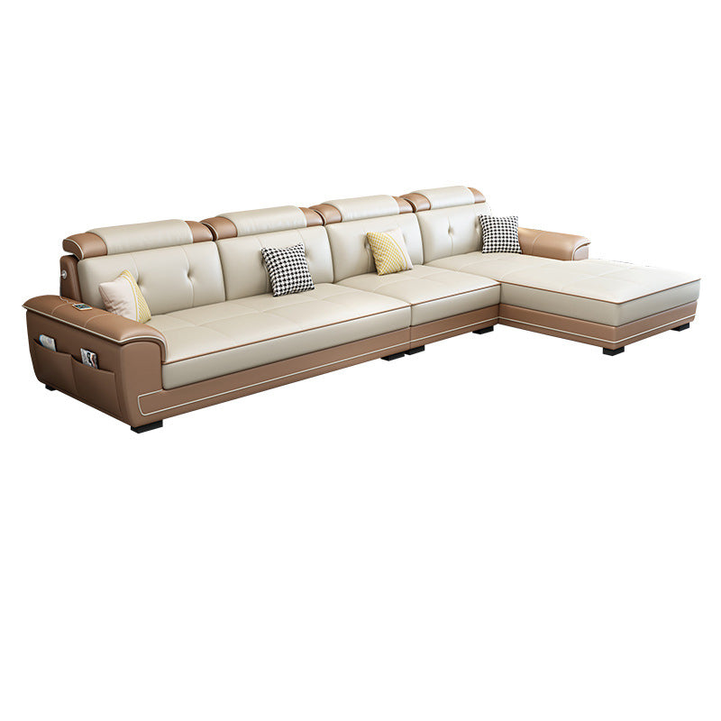 Faux Leather Slipcovered Modern Storage Sectional for Four People