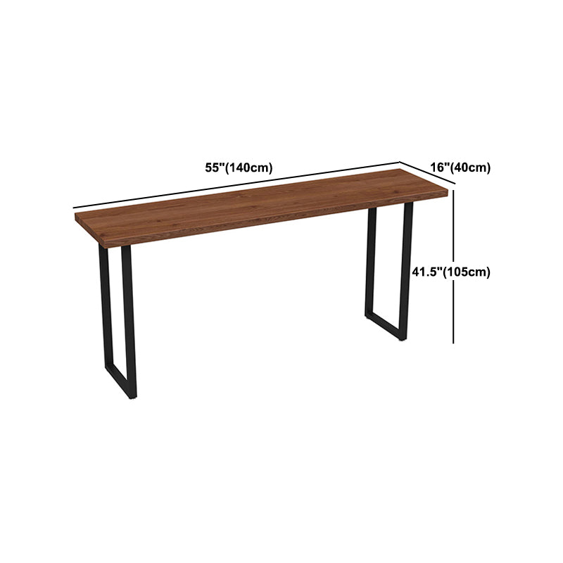 Vaste houten staaf eettafel industriële rechthoekige staaftafel met slee -basis in zwart