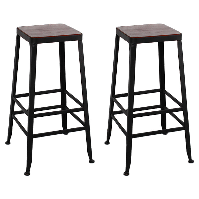 Dining Room Industrial Style Wood Barstool Iron 4 Legs Bar Stool with Pedal Backless 2 Piece Set Clearhalo 'Bar Furniture' 'Bar Stools' 'bar_stools' 'furn' 'furn_bar_stools' 'Furniture' 'Kitchen & Dining Furniture' 5319832