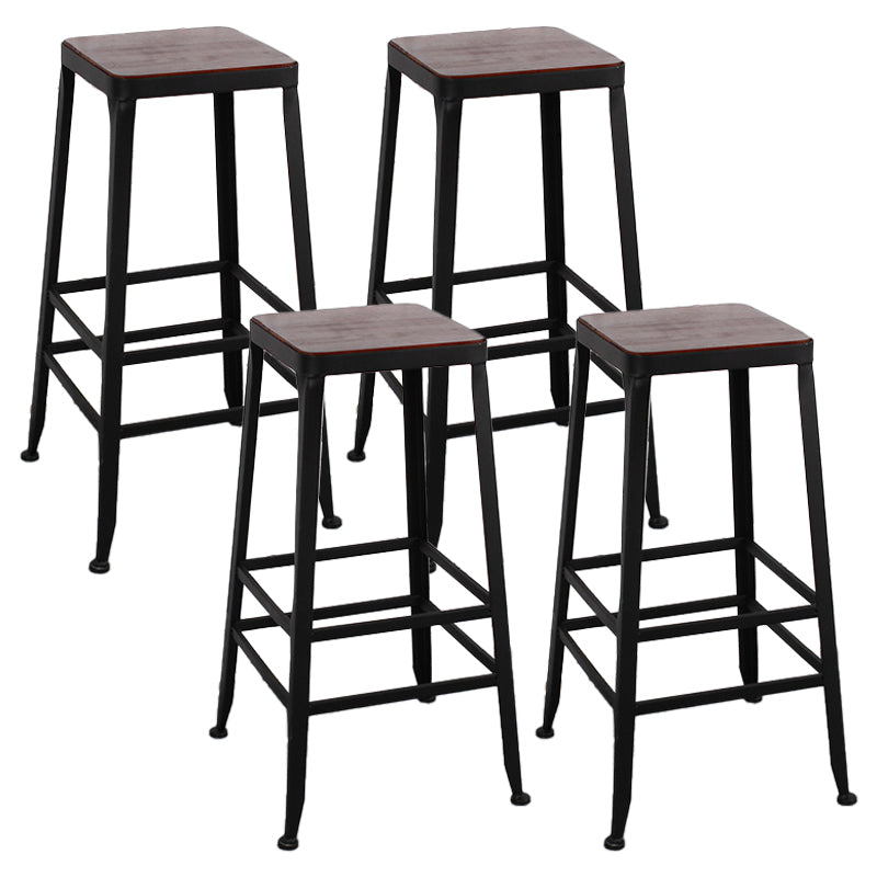 Dining Room Industrial Style Wood Barstool Iron 4 Legs Bar Stool with Pedal Backless 4 Piece Set Clearhalo 'Bar Furniture' 'Bar Stools' 'bar_stools' 'furn' 'furn_bar_stools' 'Furniture' 'Kitchen & Dining Furniture' 5319833