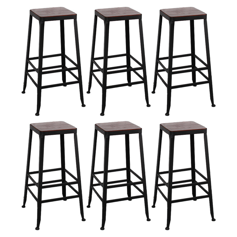 Dining Room Industrial Style Wood Barstool Iron 4 Legs Bar Stool with Pedal Backless 6 Piece Set Clearhalo 'Bar Furniture' 'Bar Stools' 'bar_stools' 'furn' 'furn_bar_stools' 'Furniture' 'Kitchen & Dining Furniture' 5319835