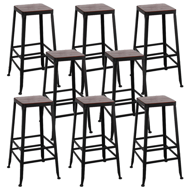 Dining Room Industrial Style Wood Barstool Iron 4 Legs Bar Stool with Pedal Backless 8 Piece Set Clearhalo 'Bar Furniture' 'Bar Stools' 'bar_stools' 'furn' 'furn_bar_stools' 'Furniture' 'Kitchen & Dining Furniture' 5319837