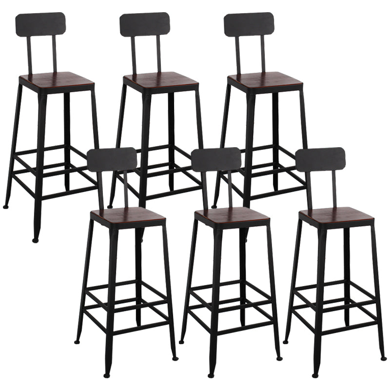 Dining Room Industrial Style Wood Barstool Iron 4 Legs Bar Stool with Pedal With Back 6 Piece Set Clearhalo 'Bar Furniture' 'Bar Stools' 'bar_stools' 'furn' 'furn_bar_stools' 'Furniture' 'Kitchen & Dining Furniture' 5319843