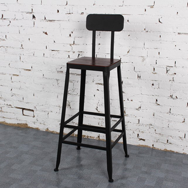 Dining Room Industrial Style Wood Barstool Iron 4 Legs Bar Stool with Pedal Clearhalo 'Bar Furniture' 'Bar Stools' 'bar_stools' 'furn' 'furn_bar_stools' 'Furniture' 'Kitchen & Dining Furniture' 5319844