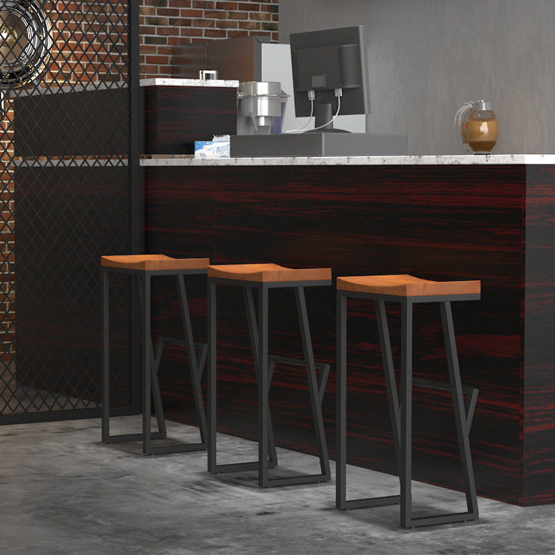 Taburete de bar con pedestal de trineo de hierro, taburete de madera industrial para interiores