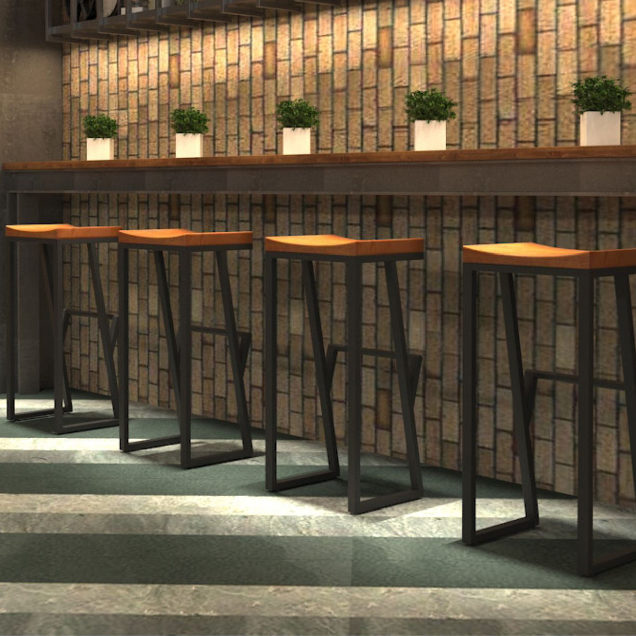 Taburete de bar con pedestal de trineo de hierro, taburete de madera industrial para interiores
