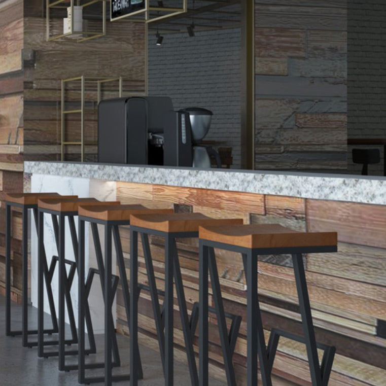 Taburete de bar con pedestal de trineo de hierro, taburete de madera industrial para interiores