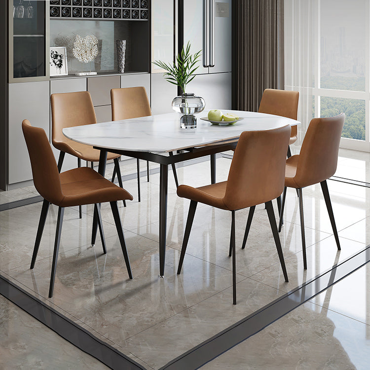 Contemporary Style Round Dining Table Set 1/4/6/7 Pieces Sintered Stone Dining Set Clearhalo 'Dining Room Sets' 'Dining Tables & Seating' 'dining_room_set' 'furn' 'furn_dining_room_set' 'Furniture' 'Kitchen & Dining Furniture' 5320308