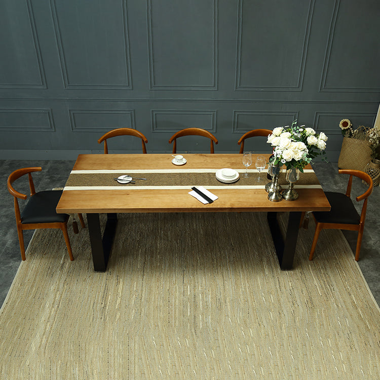 Indoor Industrial Dinette Set 1/2/5/7 Pieces Solid Wood and Metal Table Set 6 Pieces: Table, 5 Chairs Clearhalo 'Dining Room Sets' 'Dining Tables & Seating' 'dining_room_set' 'furn' 'furn_dining_room_set' 'Furniture' 'Kitchen & Dining Furniture' 5320313