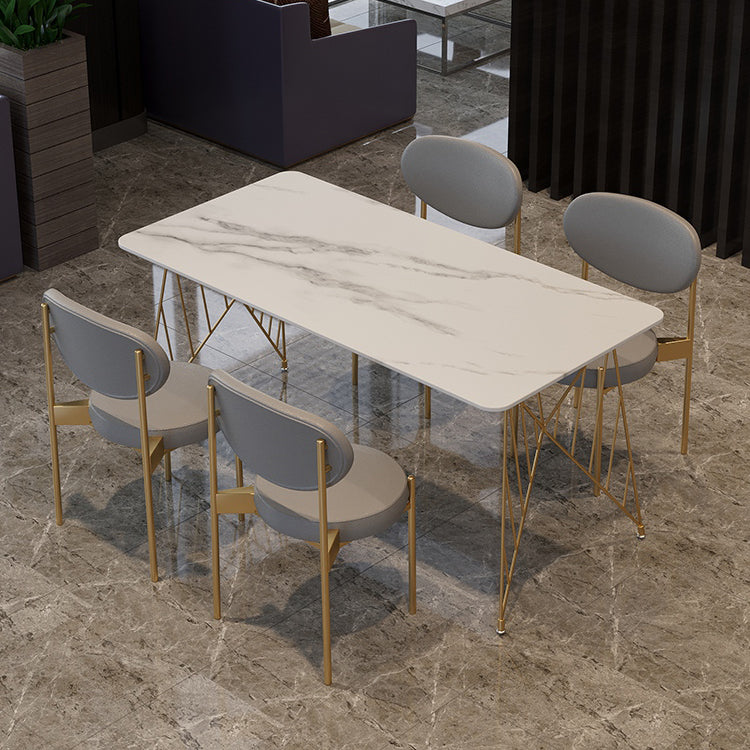 Glam Stone Top Dining Table Set 1/2/5 Pieces Rectangle White Indoor Dinette Set 5 Pieces: Table, 4 Chairs Clearhalo 'Dining Room Sets' 'Dining Tables & Seating' 'dining_room_set' 'furn' 'furn_dining_room_set' 'Furniture' 'Kitchen & Dining Furniture' 5320368