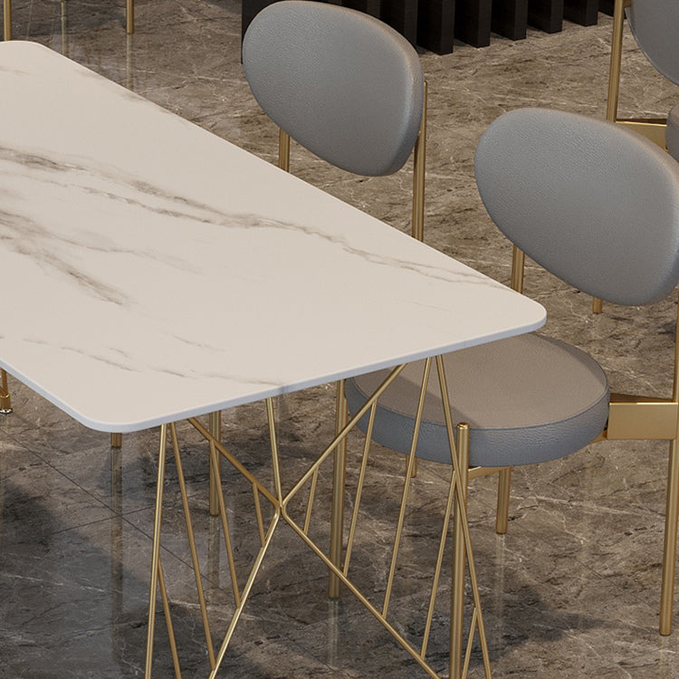 Glam Stone Top Dining Table Set 1/2/5 Pieces Rectangle White Indoor Dinette Set Clearhalo 'Dining Room Sets' 'Dining Tables & Seating' 'dining_room_set' 'furn' 'furn_dining_room_set' 'Furniture' 'Kitchen & Dining Furniture' 5320376