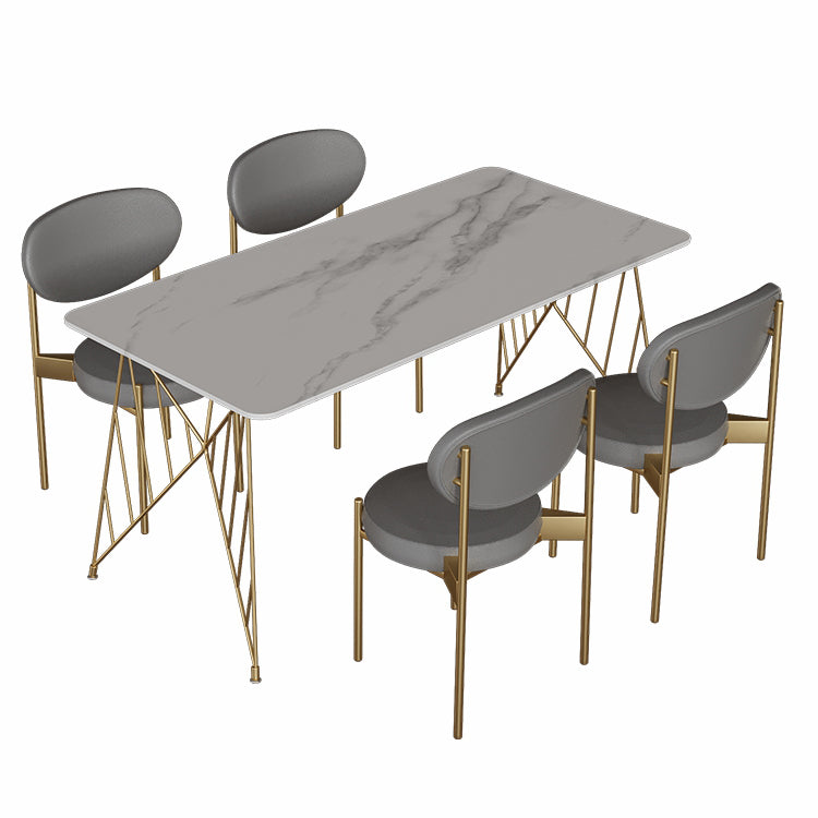 Glam Stone Top Dining Table Set 1/2/5 Pieces Rectangle White Indoor Dinette Set Clearhalo 'Dining Room Sets' 'Dining Tables & Seating' 'dining_room_set' 'furn' 'furn_dining_room_set' 'Furniture' 'Kitchen & Dining Furniture' 5320378