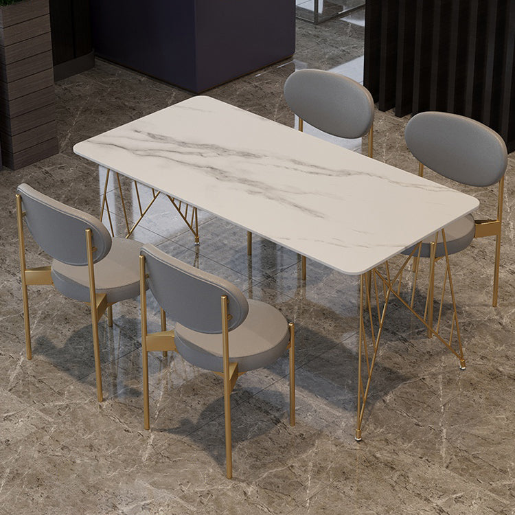 Glam Stone Top Dining Table Set 1/2/5 Pieces Rectangle White Indoor Dinette Set Clearhalo 'Dining Room Sets' 'Dining Tables & Seating' 'dining_room_set' 'furn' 'furn_dining_room_set' 'Furniture' 'Kitchen & Dining Furniture' 5320379