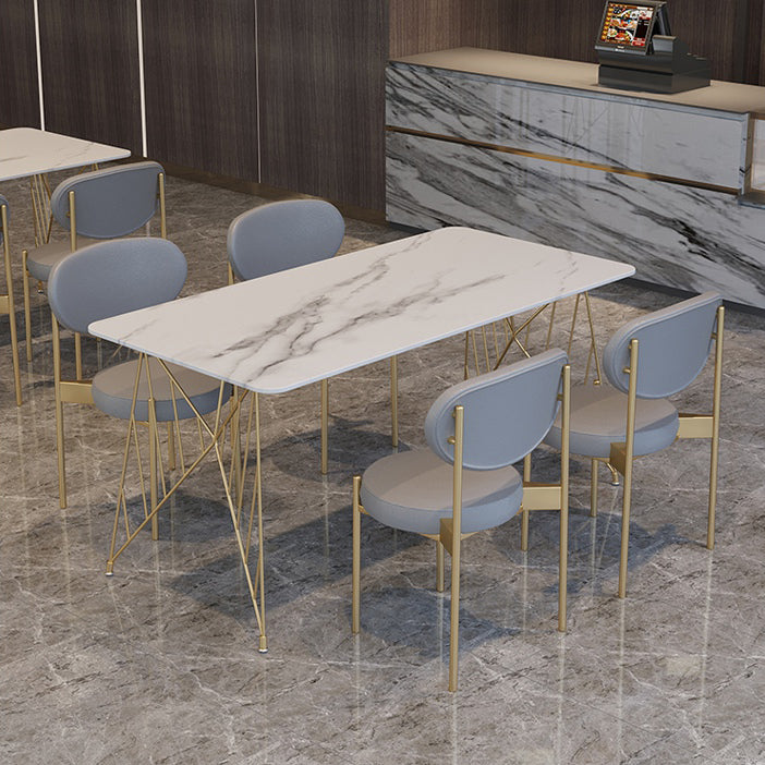 Glam Stone Top Dining Table Set 1/2/5 Pieces Rectangle White Indoor Dinette Set Clearhalo 'Dining Room Sets' 'Dining Tables & Seating' 'dining_room_set' 'furn' 'furn_dining_room_set' 'Furniture' 'Kitchen & Dining Furniture' 5320380