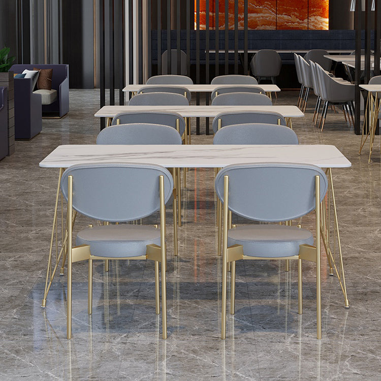 Glam Stone Top Dining Table Set 1/2/5 Pieces Rectangle White Indoor Dinette Set Clearhalo 'Dining Room Sets' 'Dining Tables & Seating' 'dining_room_set' 'furn' 'furn_dining_room_set' 'Furniture' 'Kitchen & Dining Furniture' 5320381