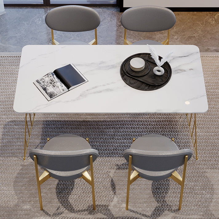 Glam Stone Top Dining Table Set 1/2/5 Pieces Rectangle White Indoor Dinette Set Clearhalo 'Dining Room Sets' 'Dining Tables & Seating' 'dining_room_set' 'furn' 'furn_dining_room_set' 'Furniture' 'Kitchen & Dining Furniture' 5320384