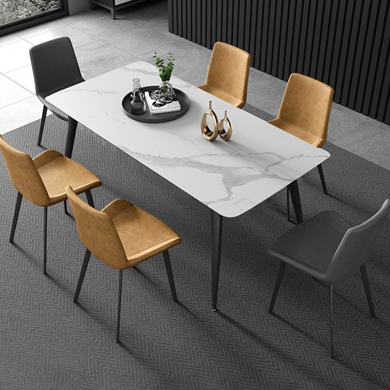 Modern Sintered Stone Dining Table Set 1/2/7 Pieces Home Dining Room Set 7 Pieces: White Table, 6 Chairs Clearhalo 'Dining Room Sets' 'Dining Tables & Seating' 'dining_room_set' 'furn' 'furn_dining_room_set' 'Furniture' 'Kitchen & Dining Furniture' 5320409