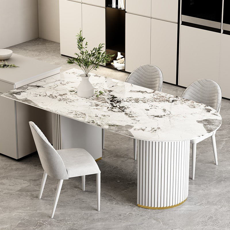 Mesa de comedor de doble pedestal contemporáneo muebles de comedor de piedra