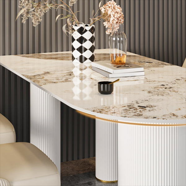 Mesa de comedor de doble pedestal contemporáneo muebles de comedor de piedra