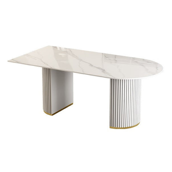 Mesa de comedor de doble pedestal contemporáneo muebles de comedor de piedra