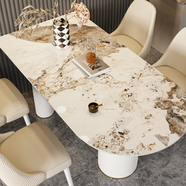 Mesa de comedor de doble pedestal contemporáneo muebles de comedor de piedra