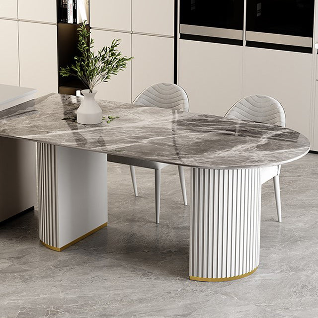 Mesa de comedor de doble pedestal contemporáneo muebles de comedor de piedra
