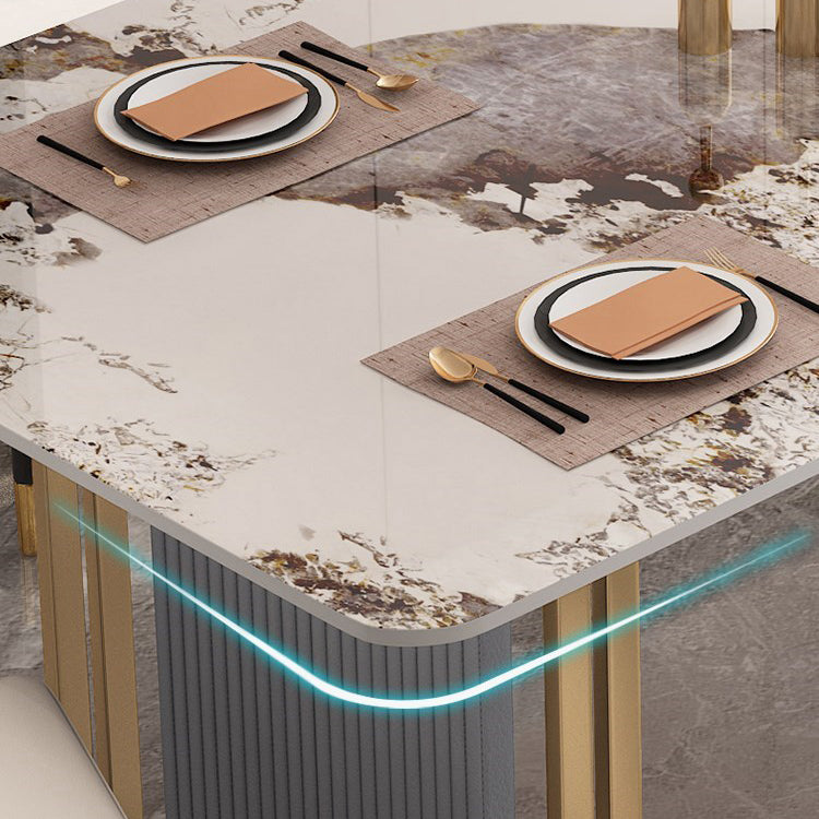 Table à manger de luxe traditionnelle table rectangle de pierre fritte avec cadre doré