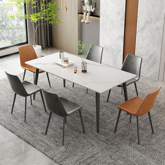 Rectangle Modern Stone Table Standard Height Table Dining with 4 Legs White Without Chairs