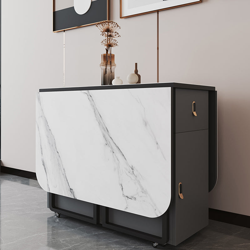 Foldable Sintered Stone Top Dining Table Modern Rectangle Table with Storage Trestle Base White 55.1"L x 31.5"W x 29.5"H Without Chairs Clearhalo 'Dining Tables & Seating' 'Dining Tables' 'dining_table' 'furn' 'furn_dining_table' 'Furniture' 'Kitchen & Dining Furniture' 5320637