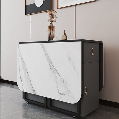 Foldable Sintered Stone Top Dining Table Modern Rectangle Table with Storage Trestle Base White 55.1"L x 31.5"W x 29.5"H Without Chairs Clearhalo 'Dining Tables & Seating' 'Dining Tables' 'dining_table' 'furn' 'furn_dining_table' 'Furniture' 'Kitchen & Dining Furniture' 5320637