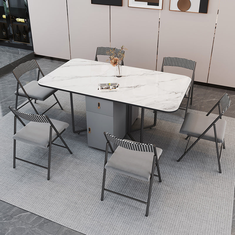 Foldable Sintered Stone Top Dining Table Modern Rectangle Table with Storage Trestle Base Clearhalo 'Dining Tables & Seating' 'Dining Tables' 'dining_table' 'furn' 'furn_dining_table' 'Furniture' 'Kitchen & Dining Furniture' 5320640