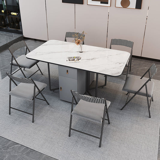 Foldable Sintered Stone Top Dining Table Modern Rectangle Table with Storage Trestle Base Clearhalo 'Dining Tables & Seating' 'Dining Tables' 'dining_table' 'furn' 'furn_dining_table' 'Furniture' 'Kitchen & Dining Furniture' 5320640