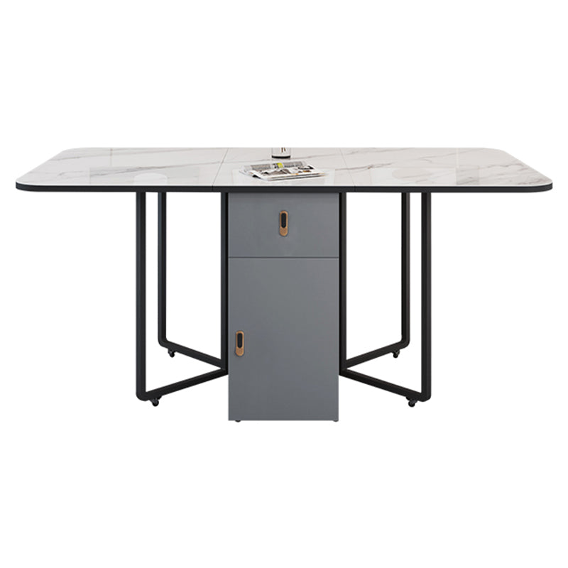 Foldable Sintered Stone Top Dining Table Modern Rectangle Table with Storage Trestle Base Clearhalo 'Dining Tables & Seating' 'Dining Tables' 'dining_table' 'furn' 'furn_dining_table' 'Furniture' 'Kitchen & Dining Furniture' 5320641