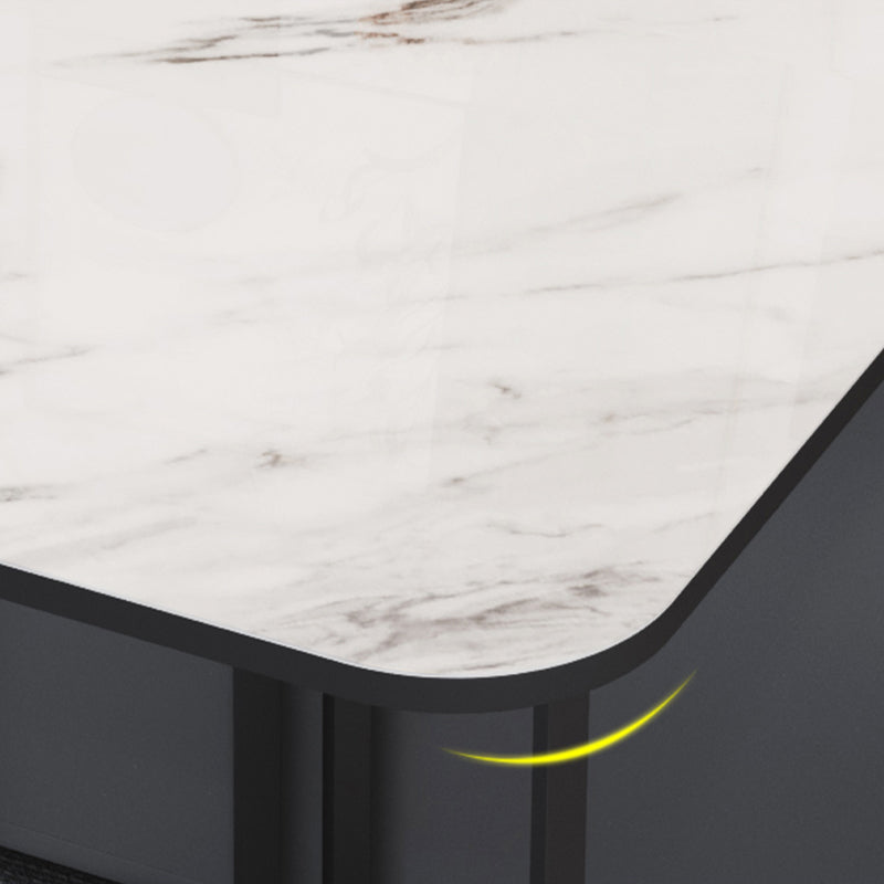 Foldable Sintered Stone Top Dining Table Modern Rectangle Table with Storage Trestle Base Clearhalo 'Dining Tables & Seating' 'Dining Tables' 'dining_table' 'furn' 'furn_dining_table' 'Furniture' 'Kitchen & Dining Furniture' 5320643