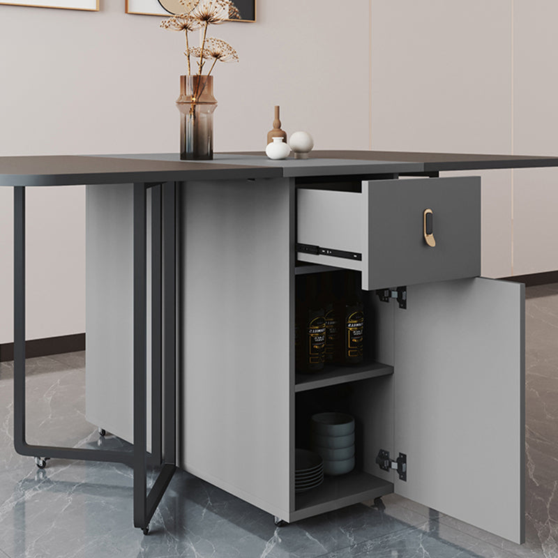 Foldable Sintered Stone Top Dining Table Modern Rectangle Table with Storage Trestle Base Clearhalo 'Dining Tables & Seating' 'Dining Tables' 'dining_table' 'furn' 'furn_dining_table' 'Furniture' 'Kitchen & Dining Furniture' 5320644