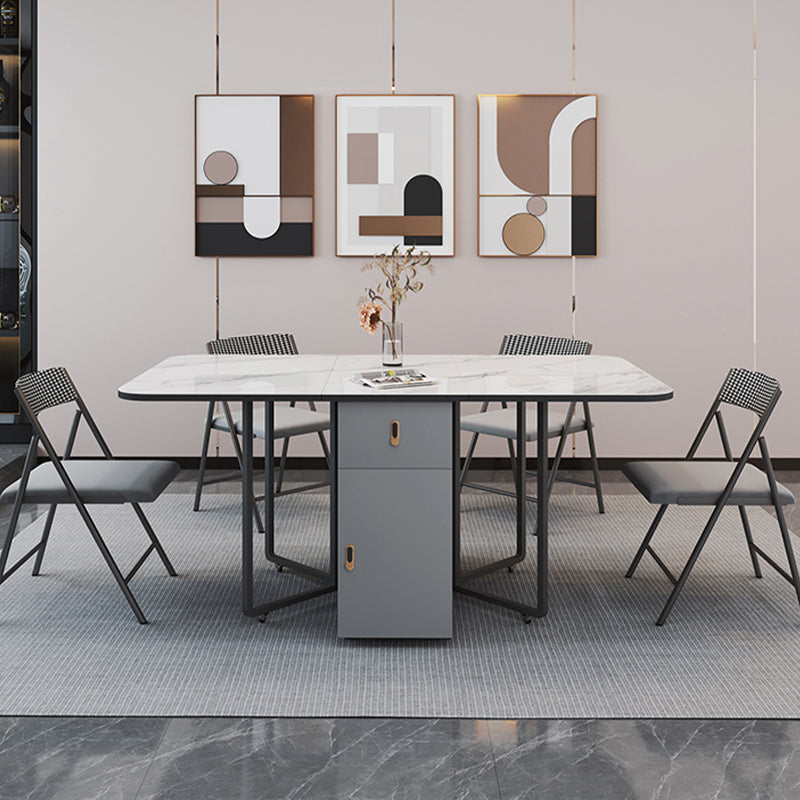 Foldable Sintered Stone Top Dining Table Modern Rectangle Table with Storage Trestle Base Clearhalo 'Dining Tables & Seating' 'Dining Tables' 'dining_table' 'furn' 'furn_dining_table' 'Furniture' 'Kitchen & Dining Furniture' 5320645