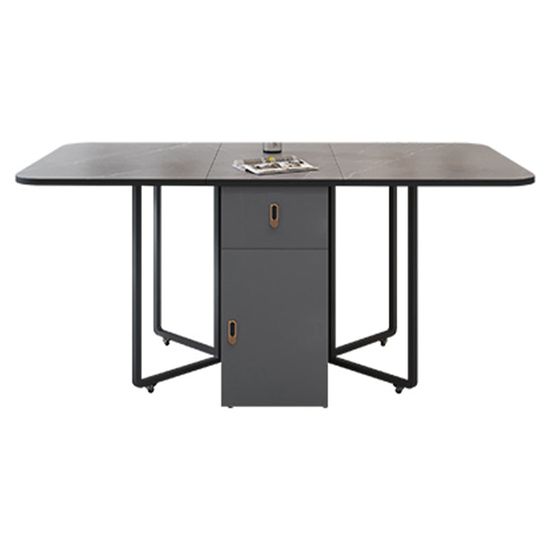Foldable Sintered Stone Top Dining Table Modern Rectangle Table with Storage Trestle Base Gray Without Chairs Clearhalo 'Dining Tables & Seating' 'Dining Tables' 'dining_table' 'furn' 'furn_dining_table' 'Furniture' 'Kitchen & Dining Furniture' 5320646