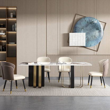 黒の二重台座のある豪華な焼結された石の上部テーブル長方形のテーブル