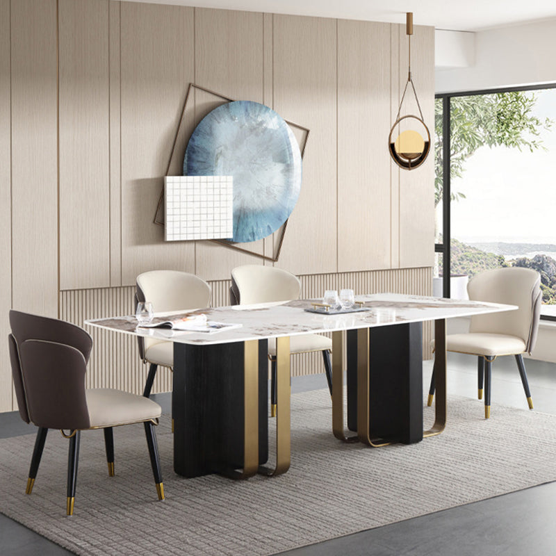 黒の二重台座のある豪華な焼結された石の上部テーブル長方形のテーブル