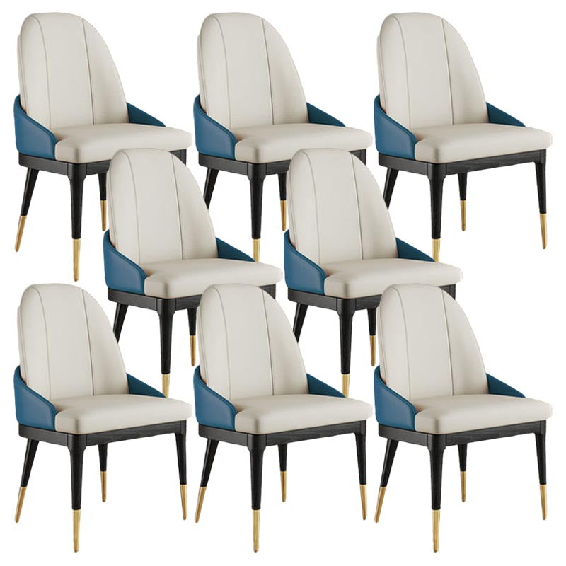 Silla de comedor de comedor glamorosa silla de comedor de cuero con patas de madera maciza