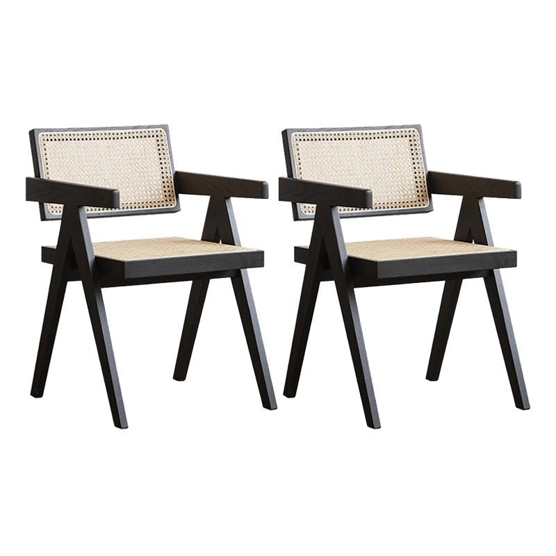 Oak Solid Wood Dining Chair Traditional Rattan Dining Arm Chair Black 2 Piece Set Clearhalo 'Dining Chairs' 'Dining Tables & Seating' 'dining_chair' 'furn' 'furn_dining_chair' 'Furniture' 'Kitchen & Dining Furniture' 5321078