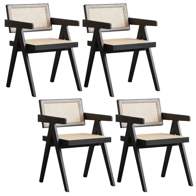 Oak Solid Wood Dining Chair Traditional Rattan Dining Arm Chair Black 4 Piece Set Clearhalo 'Dining Chairs' 'Dining Tables & Seating' 'dining_chair' 'furn' 'furn_dining_chair' 'Furniture' 'Kitchen & Dining Furniture' 5321079
