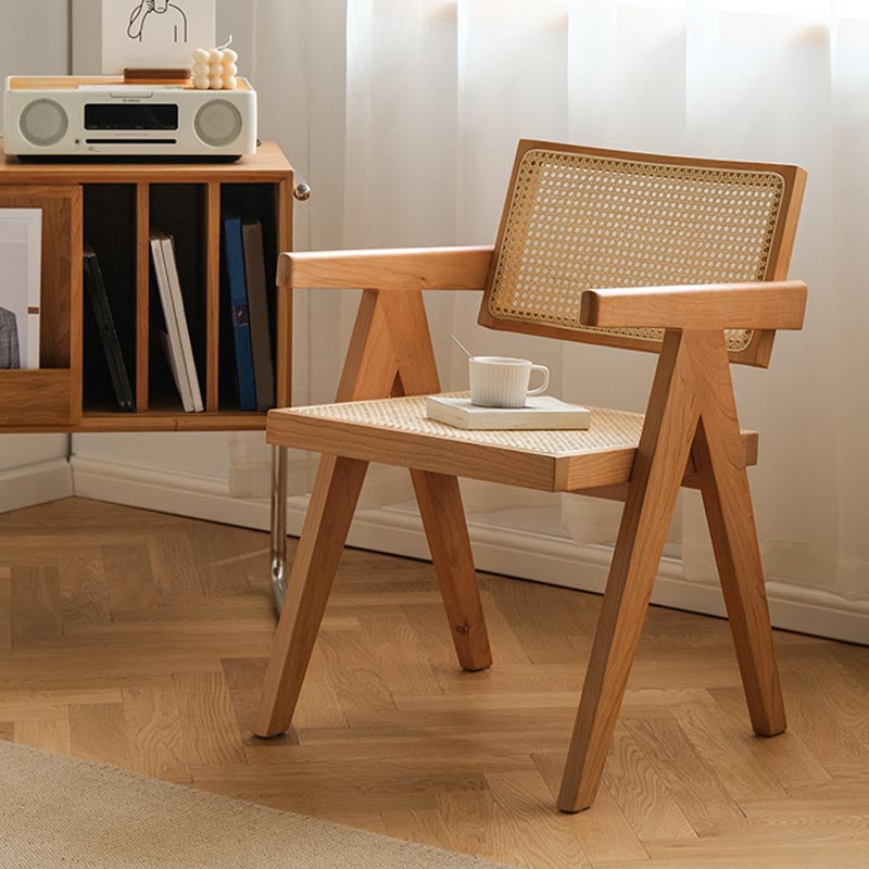 Oak Solid Wood Dining Chair Traditional Rattan Dining Arm Chair Clearhalo 'Dining Chairs' 'Dining Tables & Seating' 'dining_chair' 'furn' 'furn_dining_chair' 'Furniture' 'Kitchen & Dining Furniture' 5321080